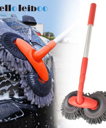 LEIBOO Car Cleaning Brush Washer Mop Chenille Brush Double Brush Head Roof Window Cleaning Mop Three-Section Telescopic Wash Mop