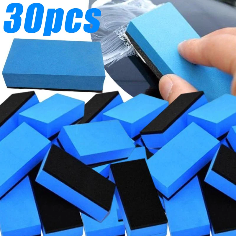 1/30PCS Car Ceramic Coating Sponge Applicator Glass Nano Wax Coat Sponges Blue Square Sponge and Cloth Car Cleaning Brush