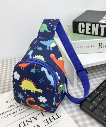 Cute Dinosaur Horn Horse Chest Print Bags Children Nylon Belt Bag Crossbody Bags Fashionable Casual Shoulder Bag with Coin Purse