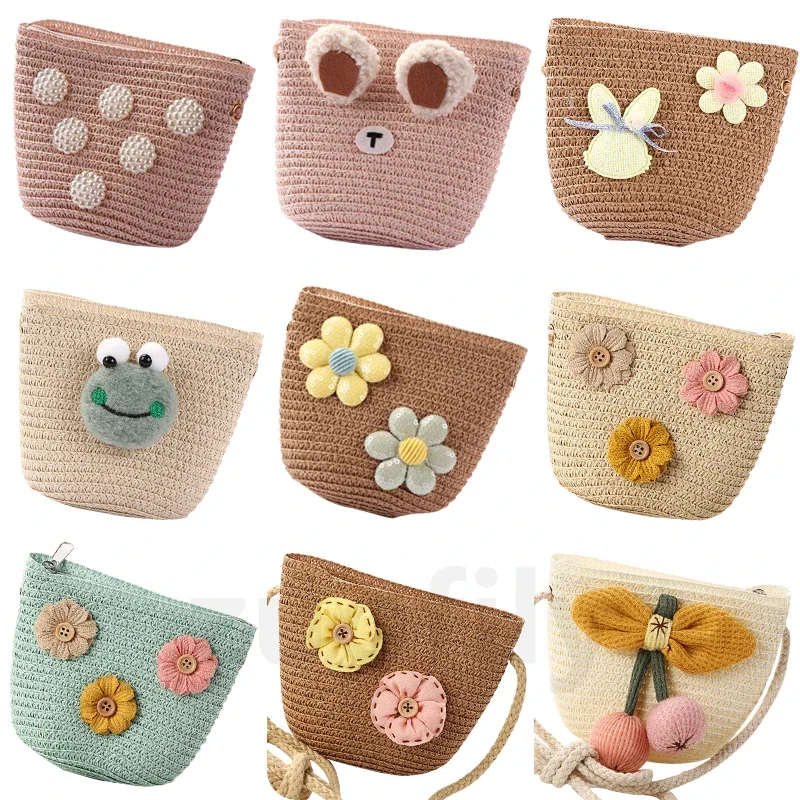 New 2022 Summer Children Girls Shoulder Bag Daisy Flower Straw Bag Messenger Bag Kids Keys Coin Purse Cute Princess Mini Handbag