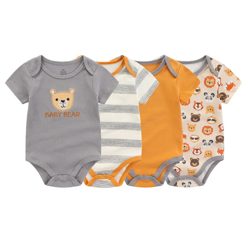 Kiddiezoom 4pcs Fashion Short Sleeve Cartoon Baby Boy Girl Bodysuit 100% Cotton Newborn Boy Girl Onesies Clothes - Image 3