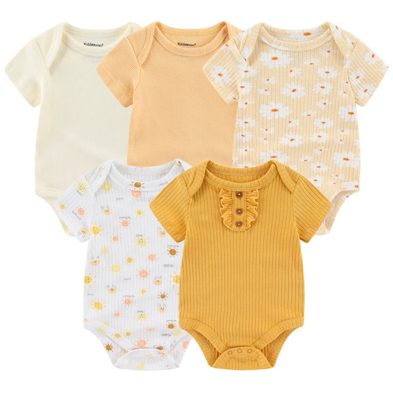 Kiddiezoom 5 Pcs/Lot Four Seasons Fashion Cartoon Short Sleeve Baby Boy Girl Bodysuits Soft Unisex Newborn Onesies Clothing - Image 4