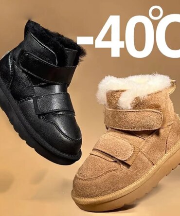 100% Wool Snow Boots For Children PU Leather Waterproof Teenager Kid's Plush Boots Anti-slippery Thick Warm Boy's Girl's Boots