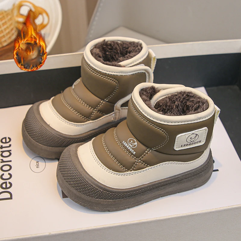 NO GLUE Winter Plush Snow Boots For Children Thick Warm Boy's Girl's Cotton Shoes Waterproof Kid's Winter Boots Velvet Shoe