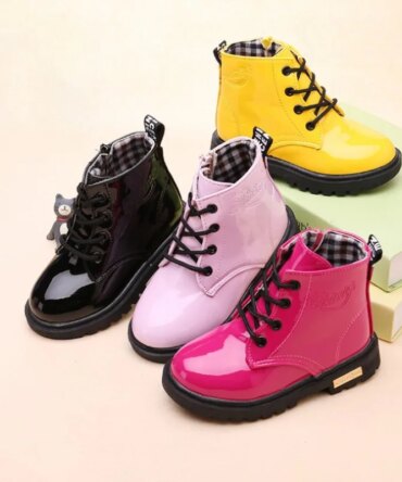 Children Ankle Shoes PU Leather Waterproof Tide Kids Rubber Boots Girls Boys Fashion Boots Anti-Slippery Spring Autumn 2024