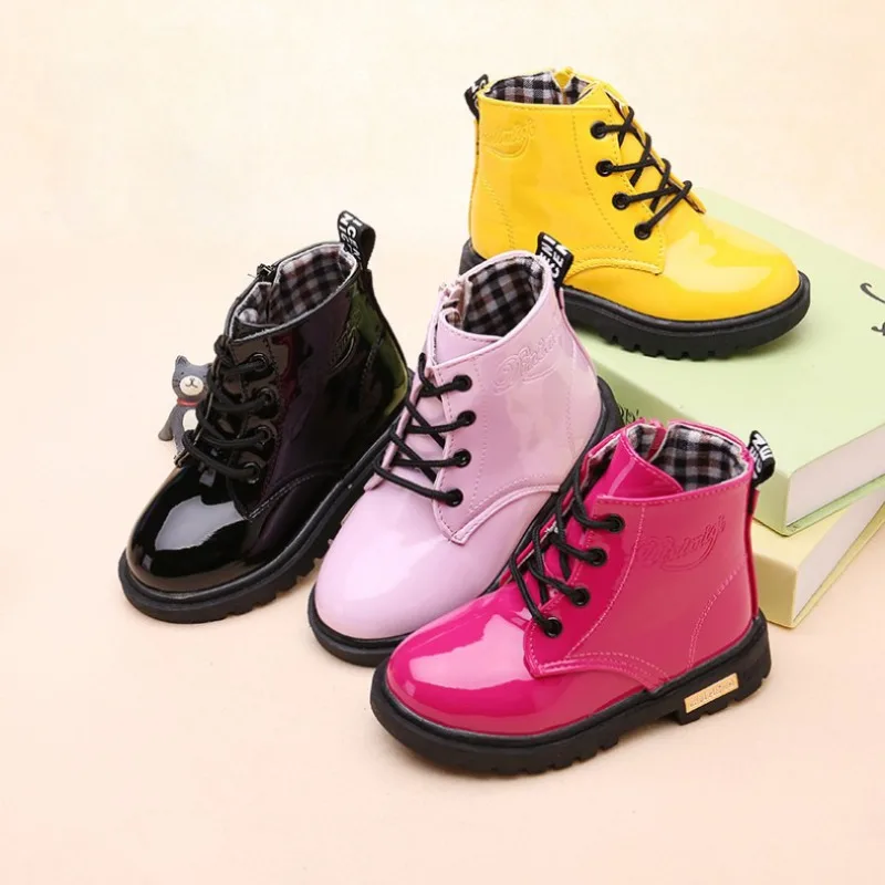 Children Ankle Shoes PU Leather Waterproof Tide Kids Rubber Boots Girls Boys Fashion Boots Anti-Slippery Spring Autumn 2024