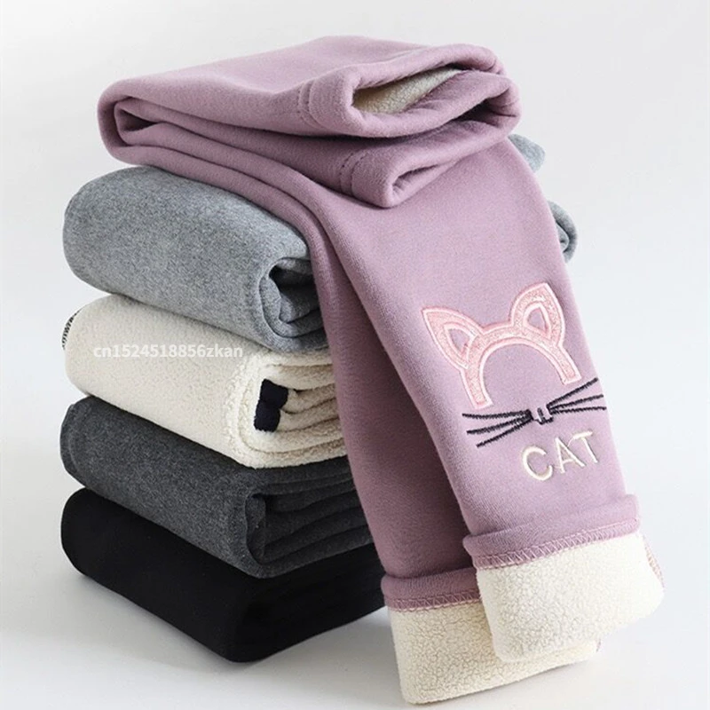 Kids Girls Winter Leggings 2025 Children Plus Velvet Warm Trousers Thick Lamb Fleece trousers Solid Color Baby Pencil Pants