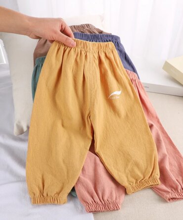 1 2 3 4 5  Years New Children's Anit-mosquito Pants Summer Baby Air Conditioning Bloomers Boys and Girls Cotton and Linen Pants