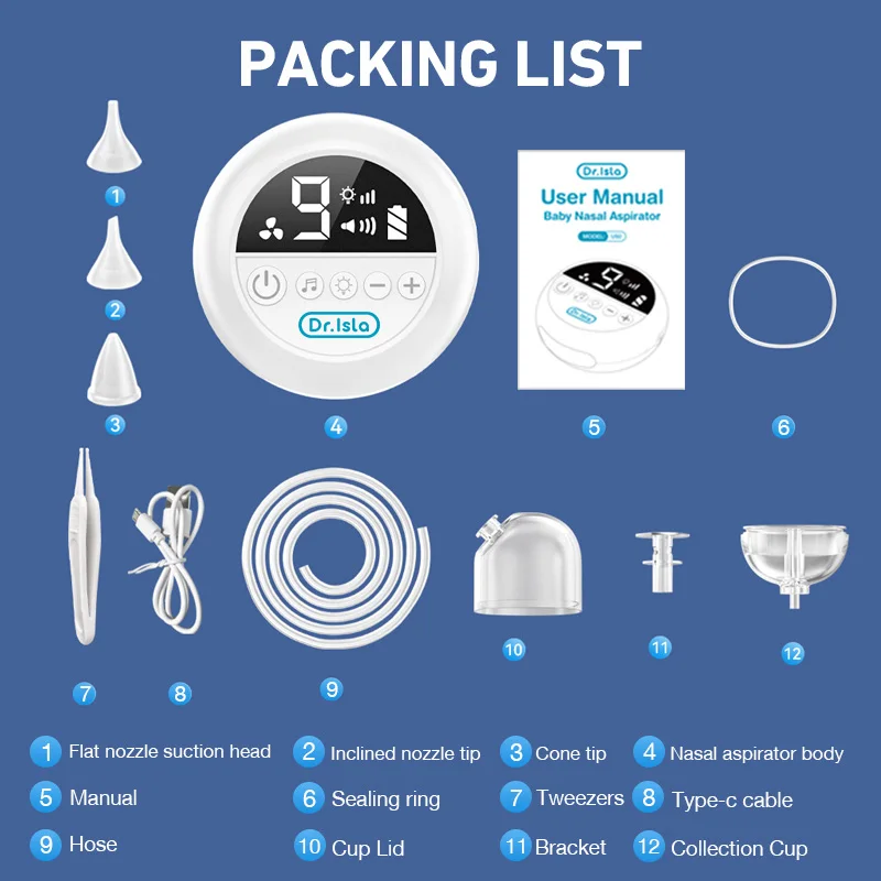 MAMIJOY Baby Nasal Aspirator Electric Nose Cleaner with Built-In Music & Night Light Rechargeable Nose Booger Sucker for Babies - Image 6