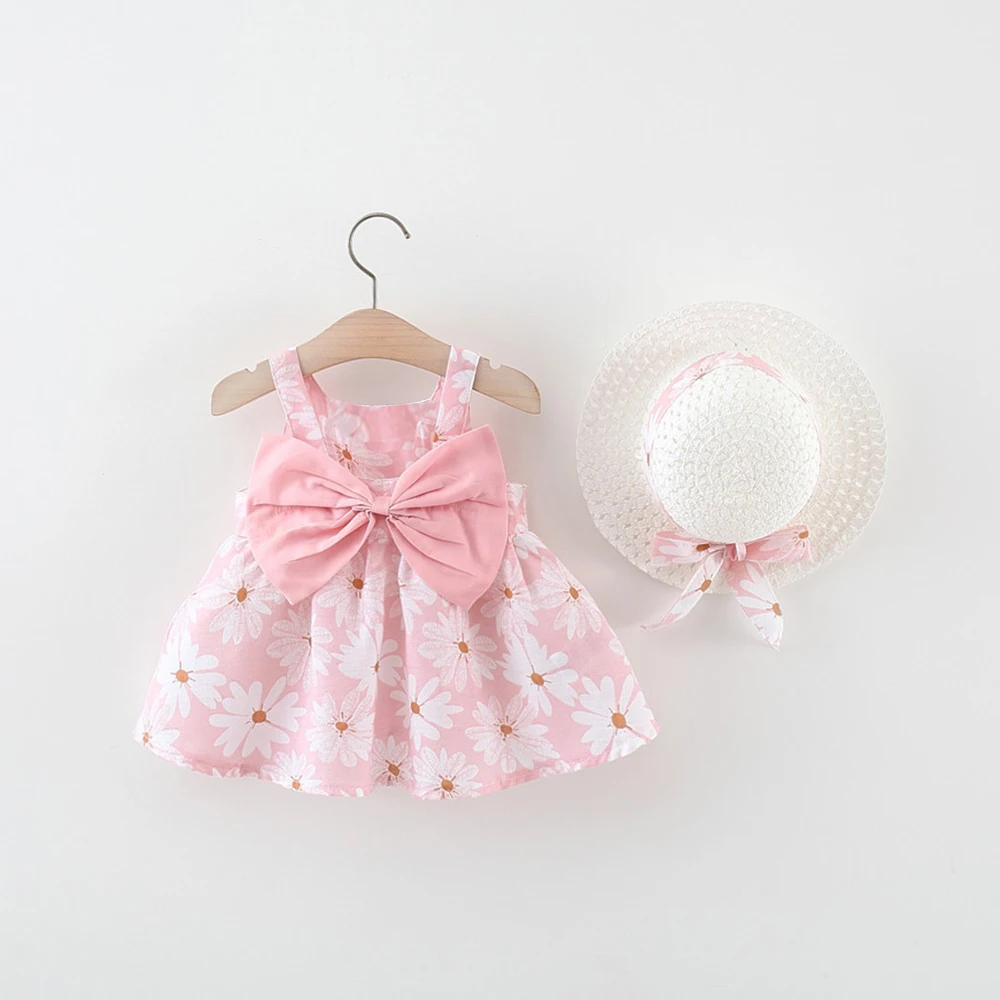 Summer New Girl Fashion Dress Small Chrysanthemum Hanging Strap Big Bow Princess Dress Party Dress 0-3 Years Old - Image 4
