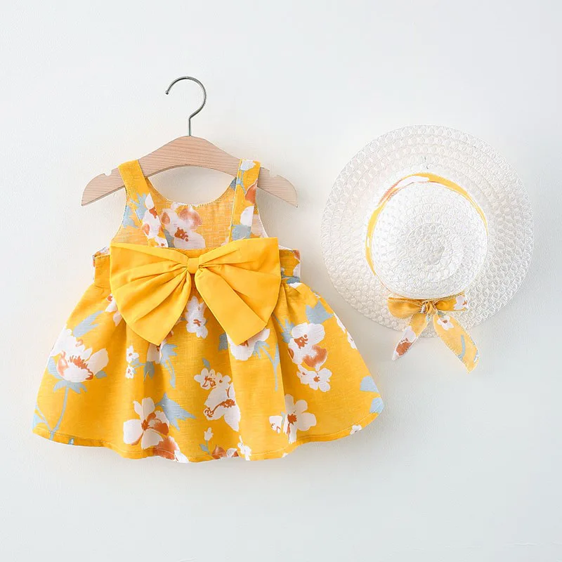 Summer New Girl Fashion Dress Small Chrysanthemum Hanging Strap Big Bow Princess Dress Party Dress 0-3 Years Old - Image 5