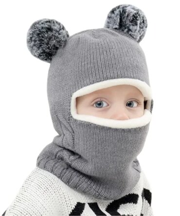 1-7Y Winter Baby Hat Scarf One-Piece Pompom Knit Hat for Kids Warm Neck Ball Cap for Girls Boys Windproof Beanies Infant Cap