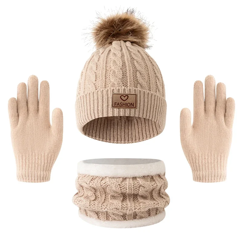 3pcs Kids 2-12Y Autumn Winter Set Hat Scarf Gloves Warm Cute Comfortable for Boys Girls