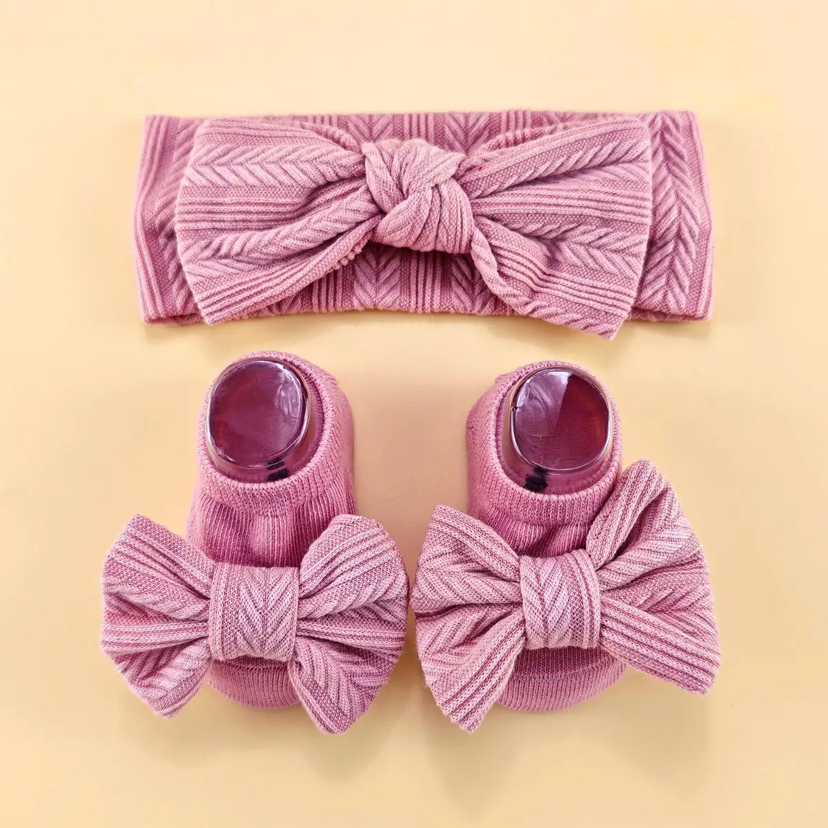4pcs/set Newborn baby hat with headband gloves socks set Infant Felt Cute Bow Headwraps Baby Gloves Socks 0-6M Beanies - Image 6