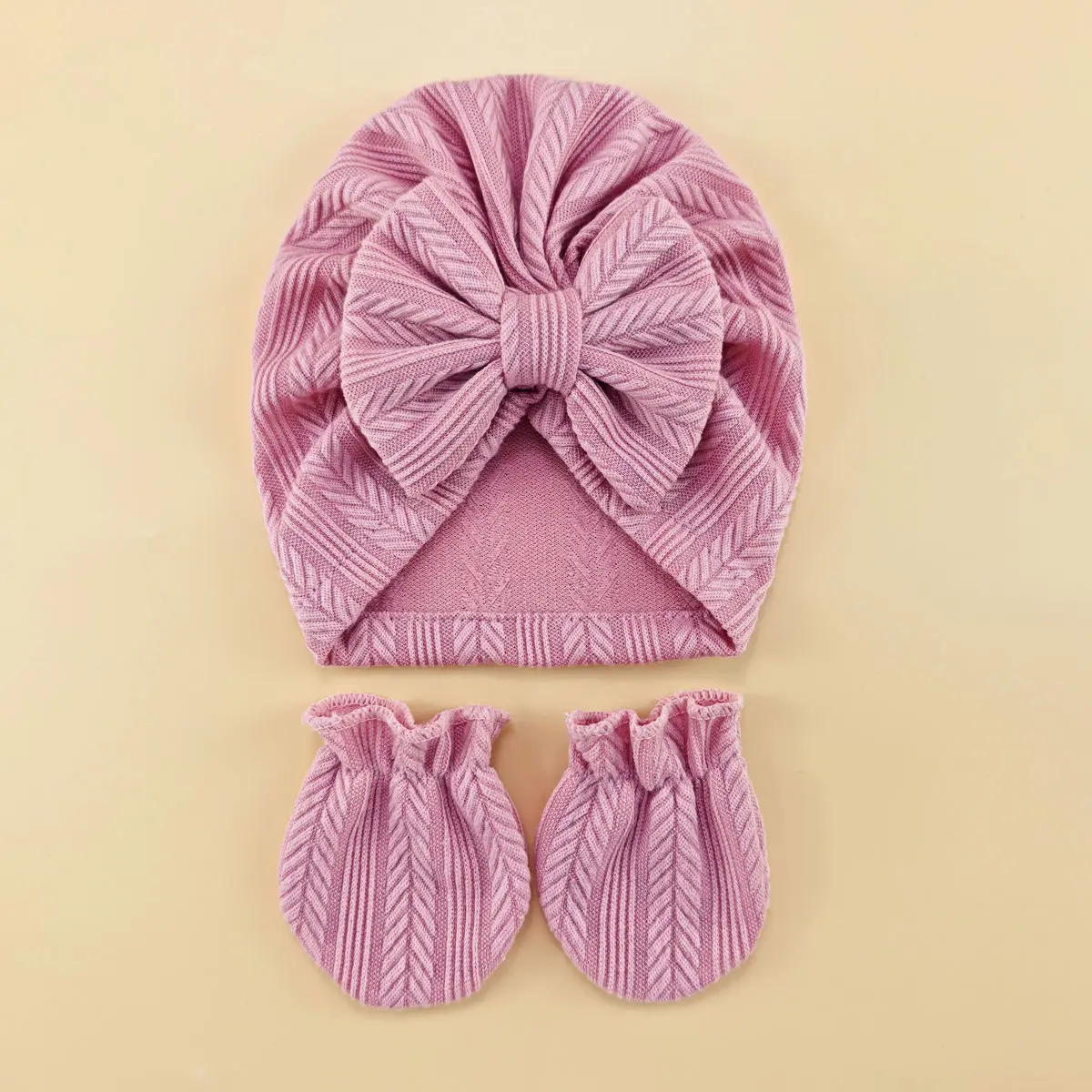 4pcs/set Newborn baby hat with headband gloves socks set Infant Felt Cute Bow Headwraps Baby Gloves Socks 0-6M Beanies - Image 4