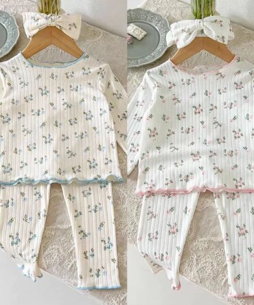 1-7T Baby Girl's 2025 Autumn New Pajama Set Floral Print Casual Two-piece Girls Long Sleeve Shirt and Pants Children's Clothing