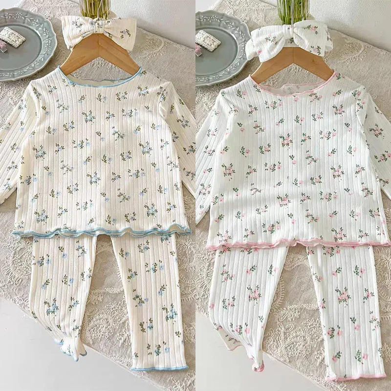 1-7T Baby Girl's 2025 Autumn New Pajama Set Floral Print Casual Two-piece Girls Long Sleeve Shirt and Pants Children's Clothing