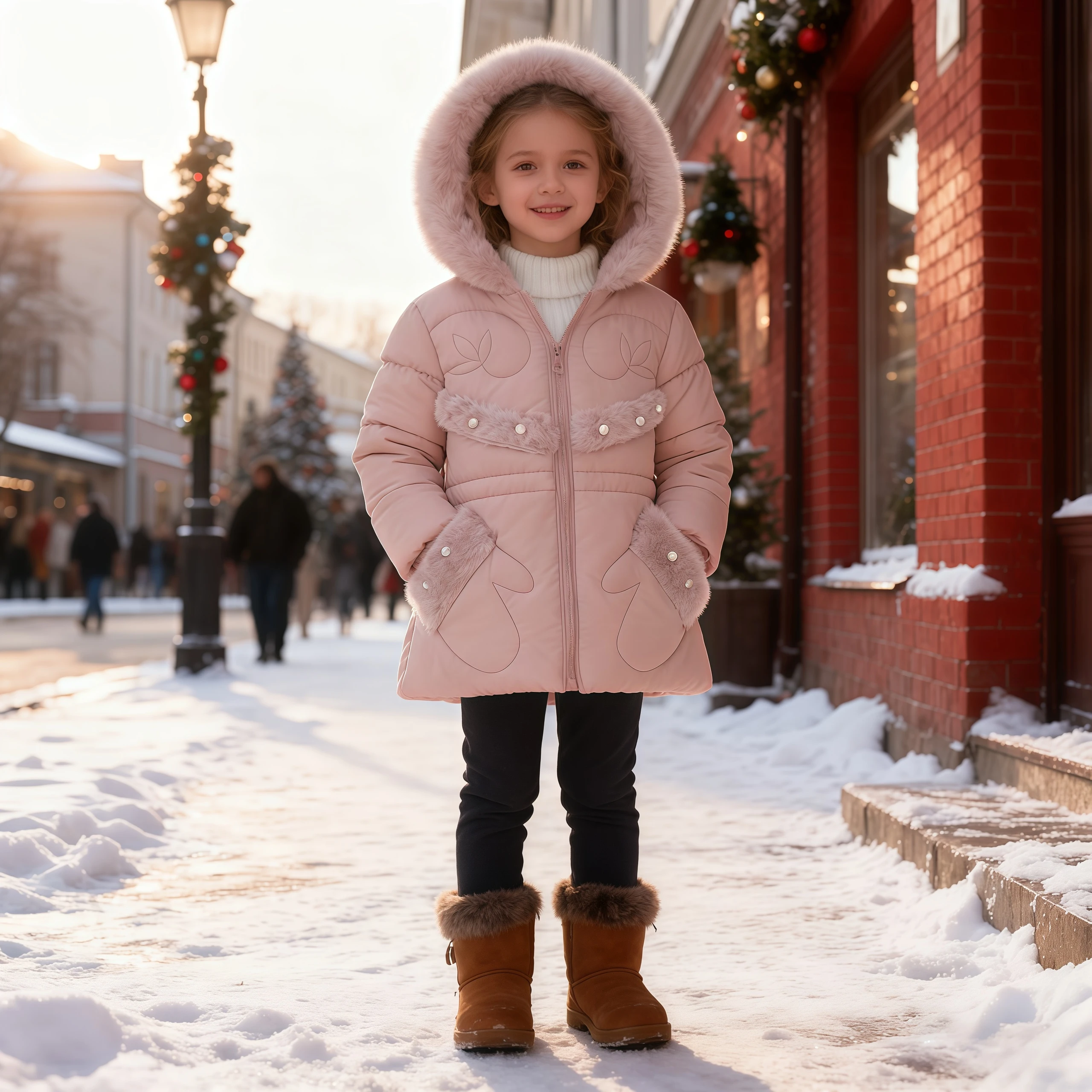 Autumn Winter Girls Fur Collar Jackets With Pockets Warm Hooded Cotton Coat Fashion Outerwear For Kids Casual Overcoat Clothes