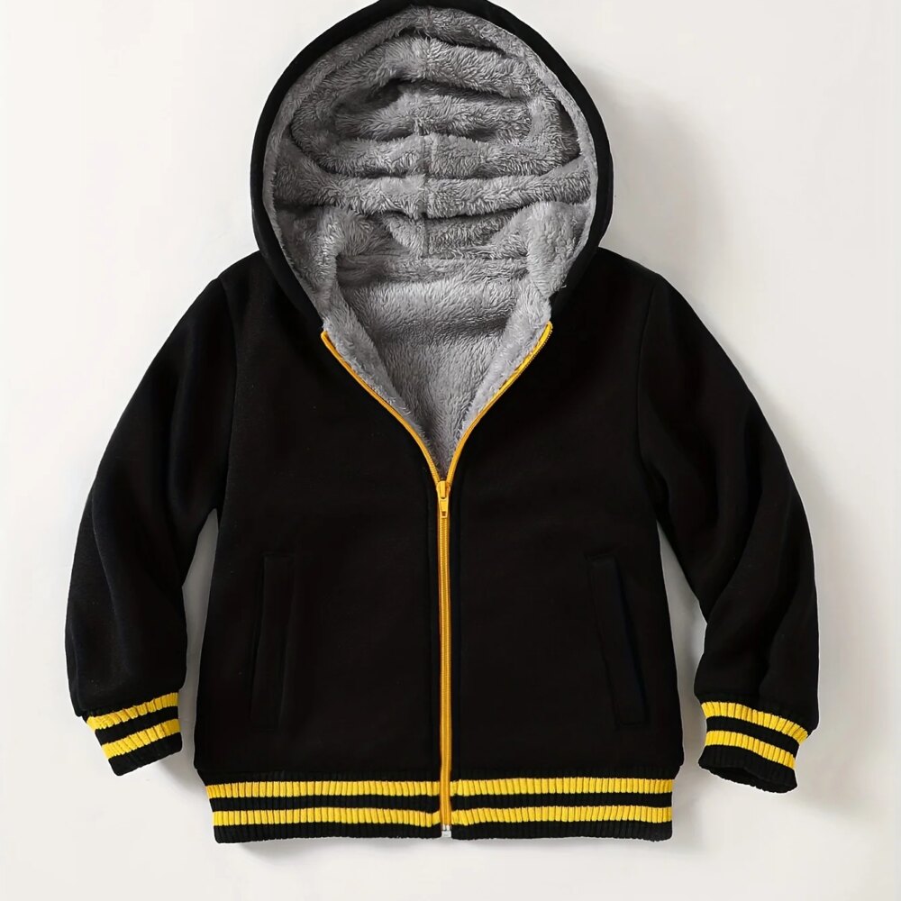 Boys Hooded Cardigan Fleece Lined Autumn Winter Fashion Sports Outerwear Comfortable Jacket