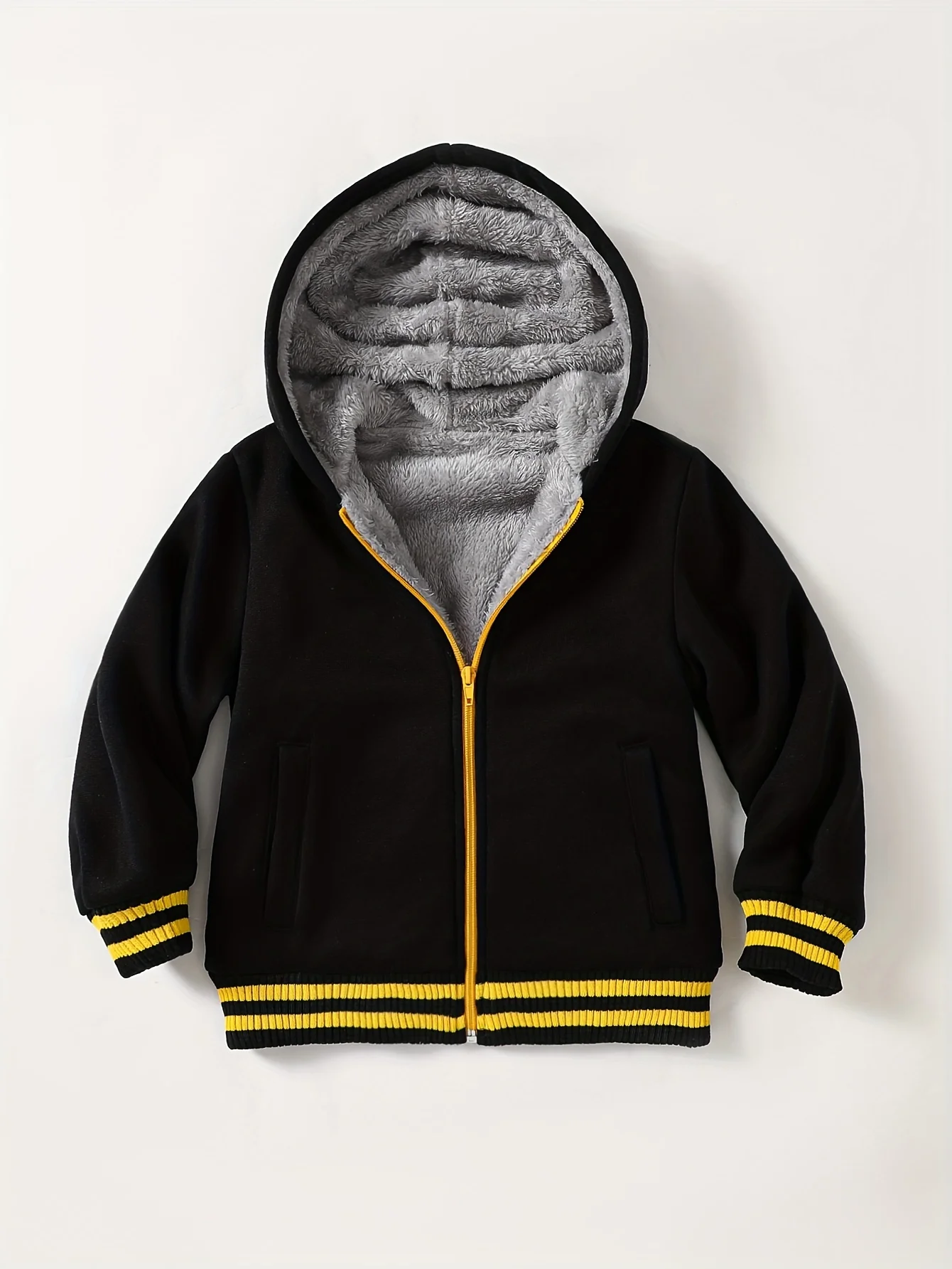 Boys Hooded Cardigan Fleece Lined Autumn Winter Fashion Sports Outerwear Comfortable Jacket