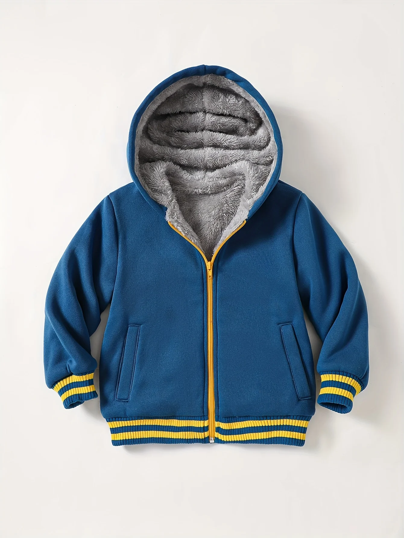 Boys Hooded Cardigan Fleece Lined Autumn Winter Fashion Sports Outerwear Comfortable Jacket - Image 2