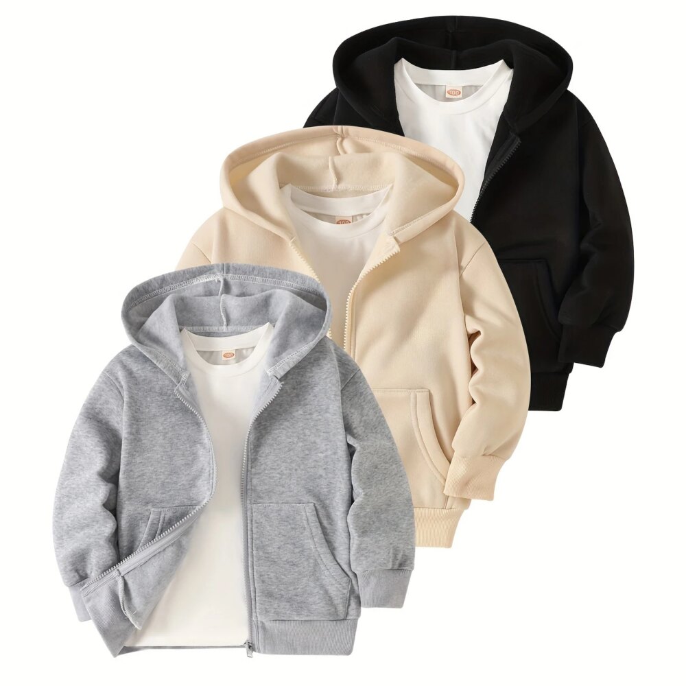 3 Pack Boys Dinosaur Hooded Jacket Zip Up Outerwear Autumn Winter Casual Playwear Kids Fashion Top