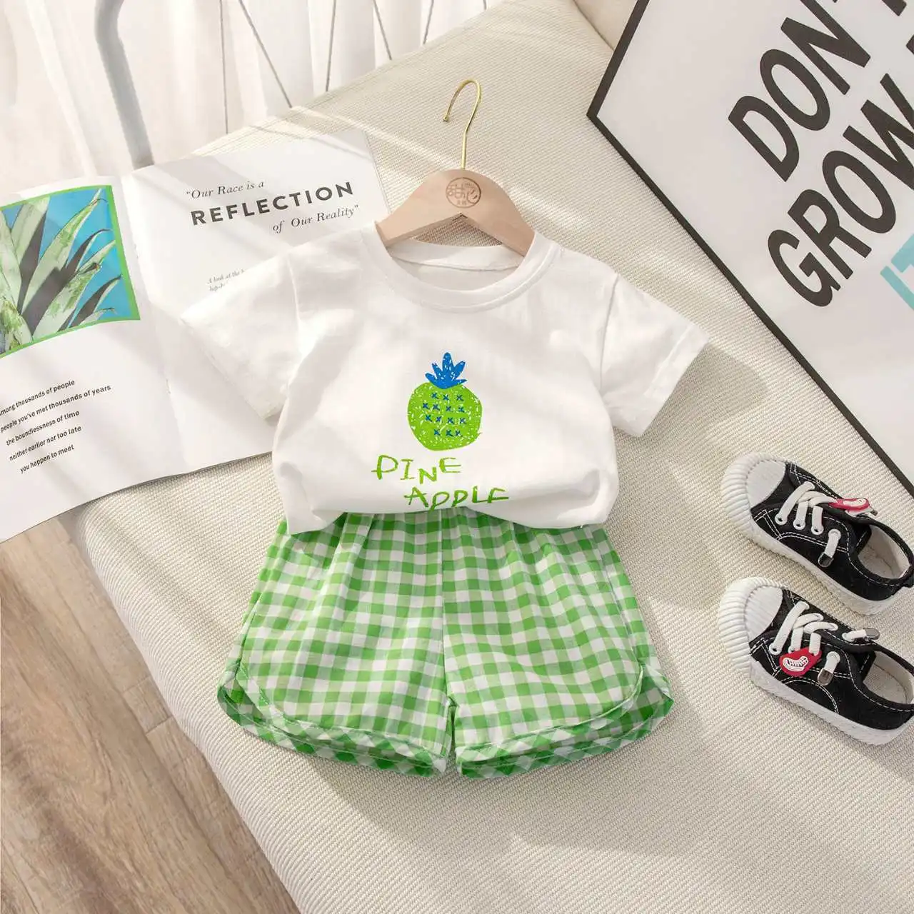 Fruit T-shirt Plaid Shorts Girls 2pc/set Summer Children's Clothes Cotton Kids Short Sleeved Suit Fashion Baby Clothing 1-6Y - Image 5