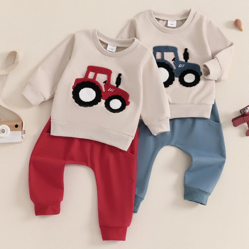 Citgeett Autumn Toddler Boy Outfits Embroidery Long Sleeve Sweatshirt Solid Pants Set Spring Fall Clothes