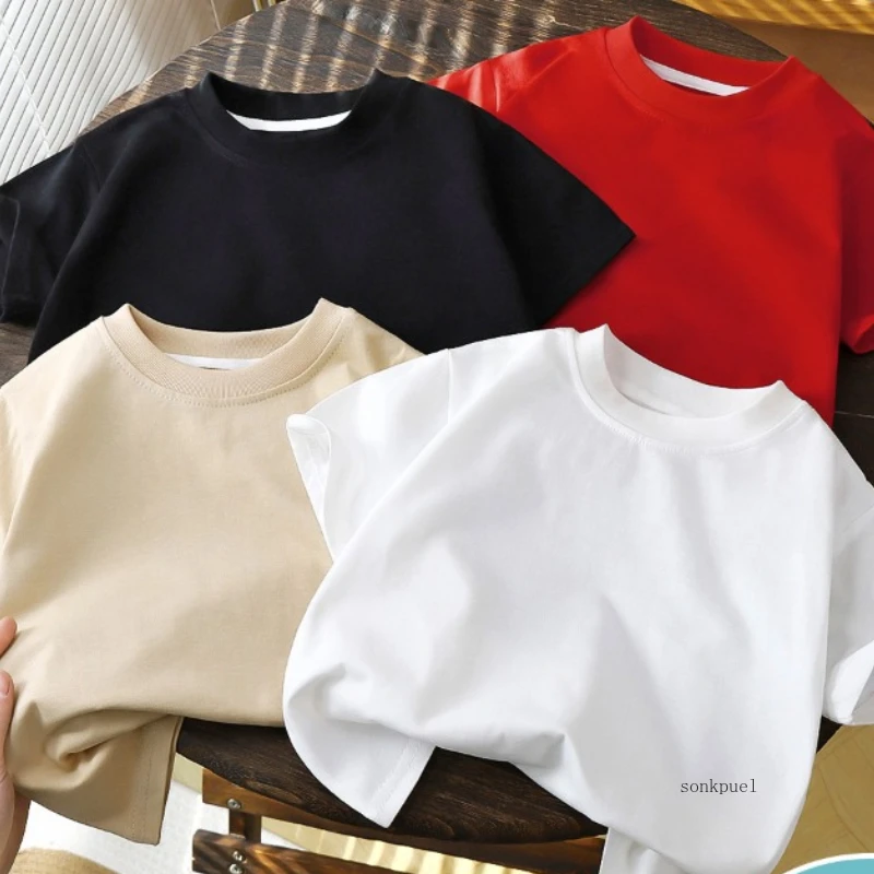 Children's Cotton Short Sleeve White Red Black T-shirt Girls' Summer Baby Clothes Kids Boys' Tops