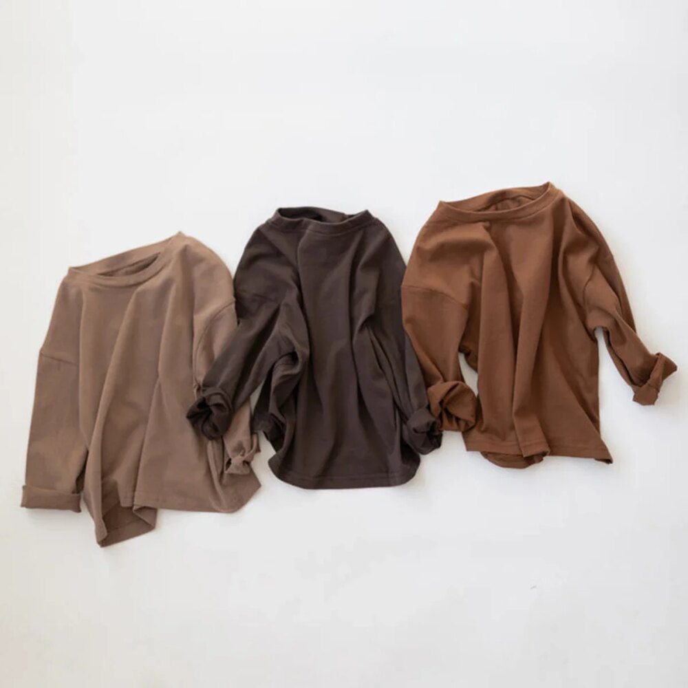 NEW 2024 100% Cotton Newborn Baby Boys Basic Long Sleeved T-shirt Baby Clothes Girls Solid Color Soft Top