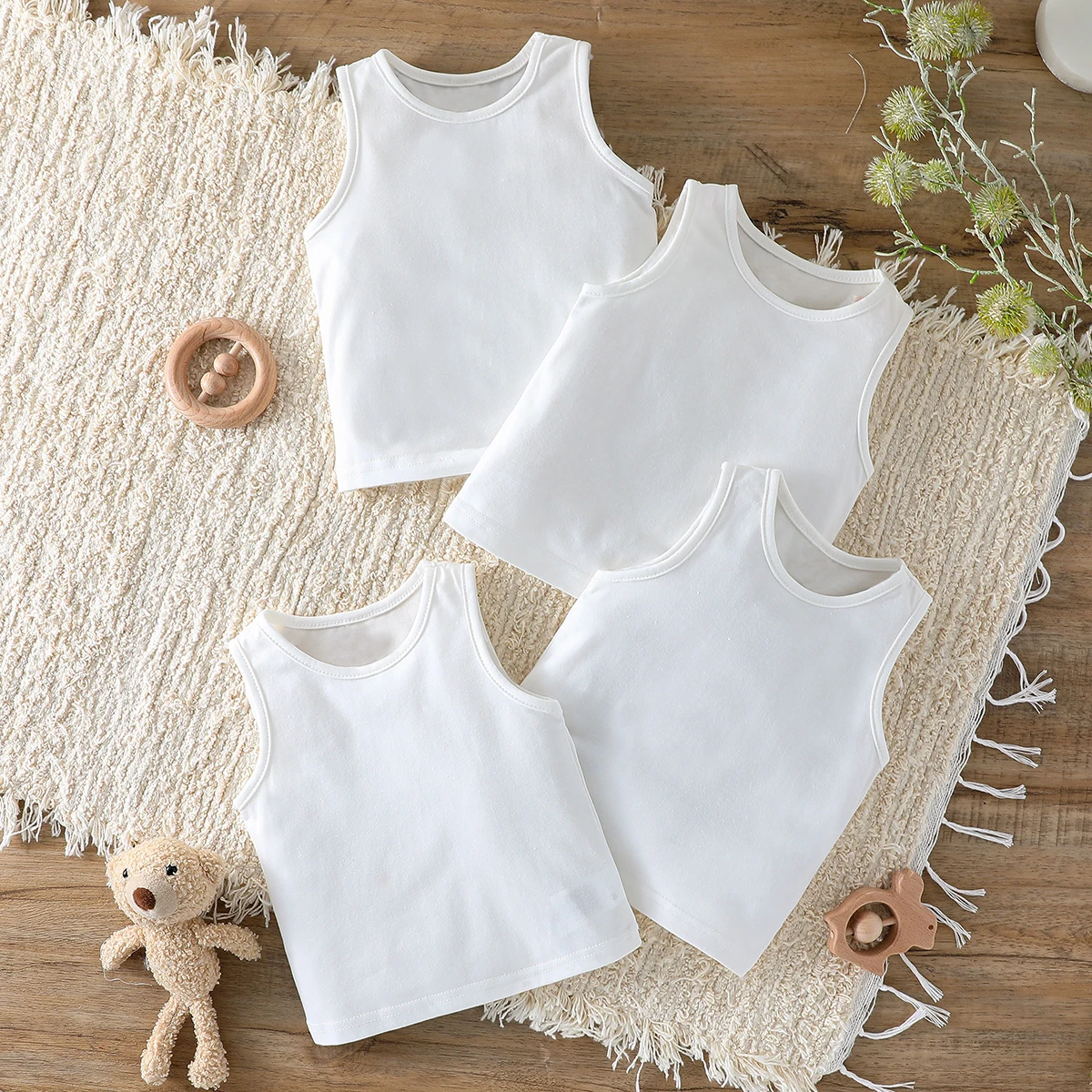 4Pcs Summer Children's Unisex Vest Top Baby Boys Girls Pure Solid Colors Sleeveless Casual sporty Tank Top Clothing For 1-2Y