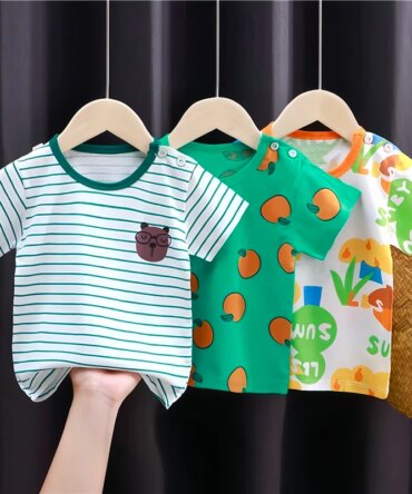 2025 Baby Tops T-shirt Bear Infant Boys and Girls Tee Children's Fashion Animal for babies Striped Newborn Baby summer clothes