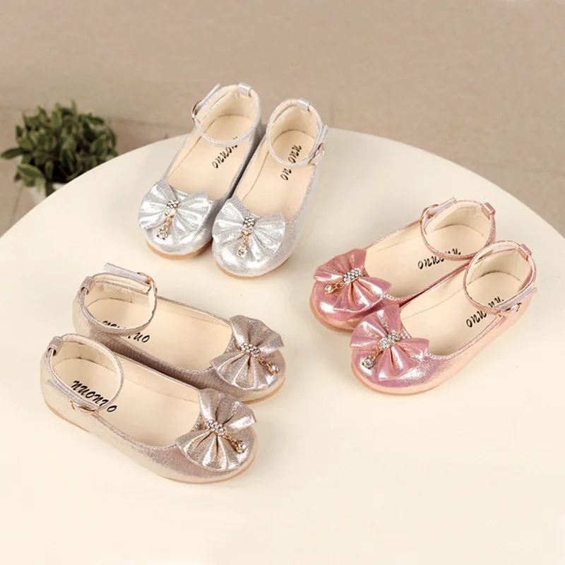 Girls Princess Leather Shoes Spring Autumn Elegant Kid Ballet Shoes Ankle-strap Bowtie Fashion Causal Children's Flats Versatile