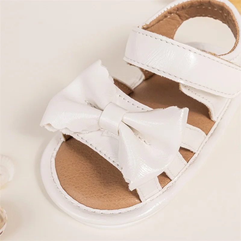 Cute Baby Girl Sandals Stylish PU Leather Non-slip Bowknot Flats for Summer Comfortable Toddler Shoes for Everyday Wear