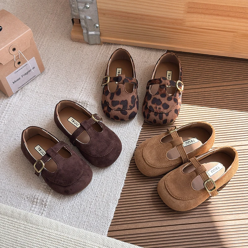 Girls Leather Shoes Toddlers Flats Princess Sweet Little Kids Soft Shoes T-strap Retro Classic Children's Dress Shoes for Party