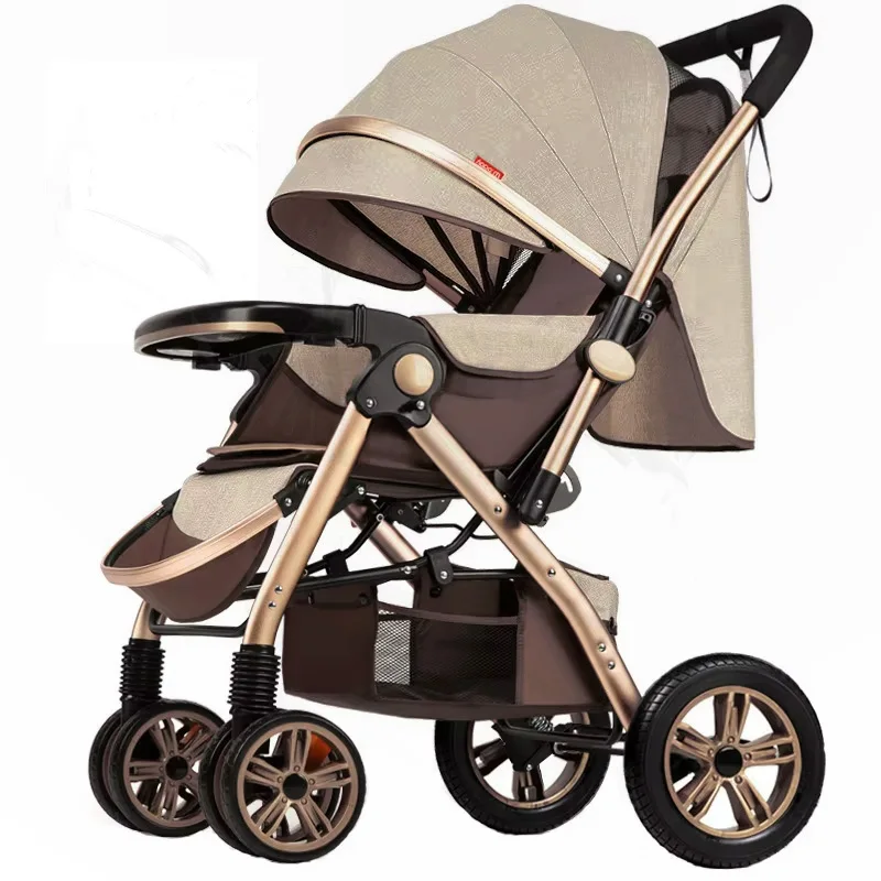 Foldable Baby Stroller Sit & Lie Portable 360° Swivel Front Wheel Trolley Cart Large Two-way Stroller with Sunshade for Infants