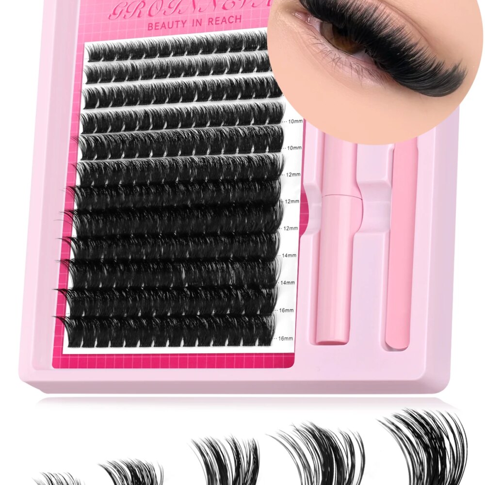 Lash Clusters Kit Fluffy Individual Lashes C Curl Cluster Eyelash Extensions 10-18mm DIY Lash Extension Kit Lash Bond and Seal