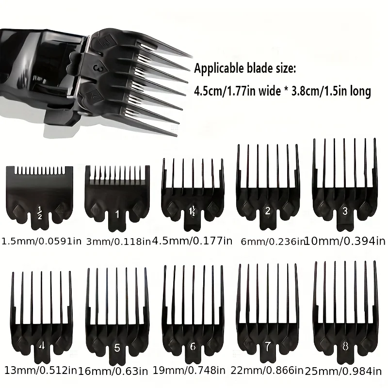 10Pcs Black Plastic Hair Clipper Limit Comb For Men Barber Hair Trimmer Cutting Guide Replacement Attachment Salon Styling Tools