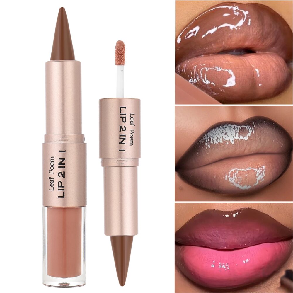 Black Brown Tapered Lip Liner Contour Pencil Double Head Mirror Plumping Lip Glaze Crystal Lip Gloss Red Lips Tint Makeup
