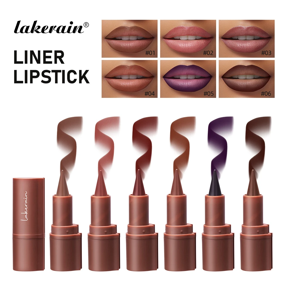 Lakerain Lip Liner Lipstick Pen Long Lasting Waterproof Gradient Quick Drying 2 IN 1 Lip Liner & Lipstick Matte Cosmetic