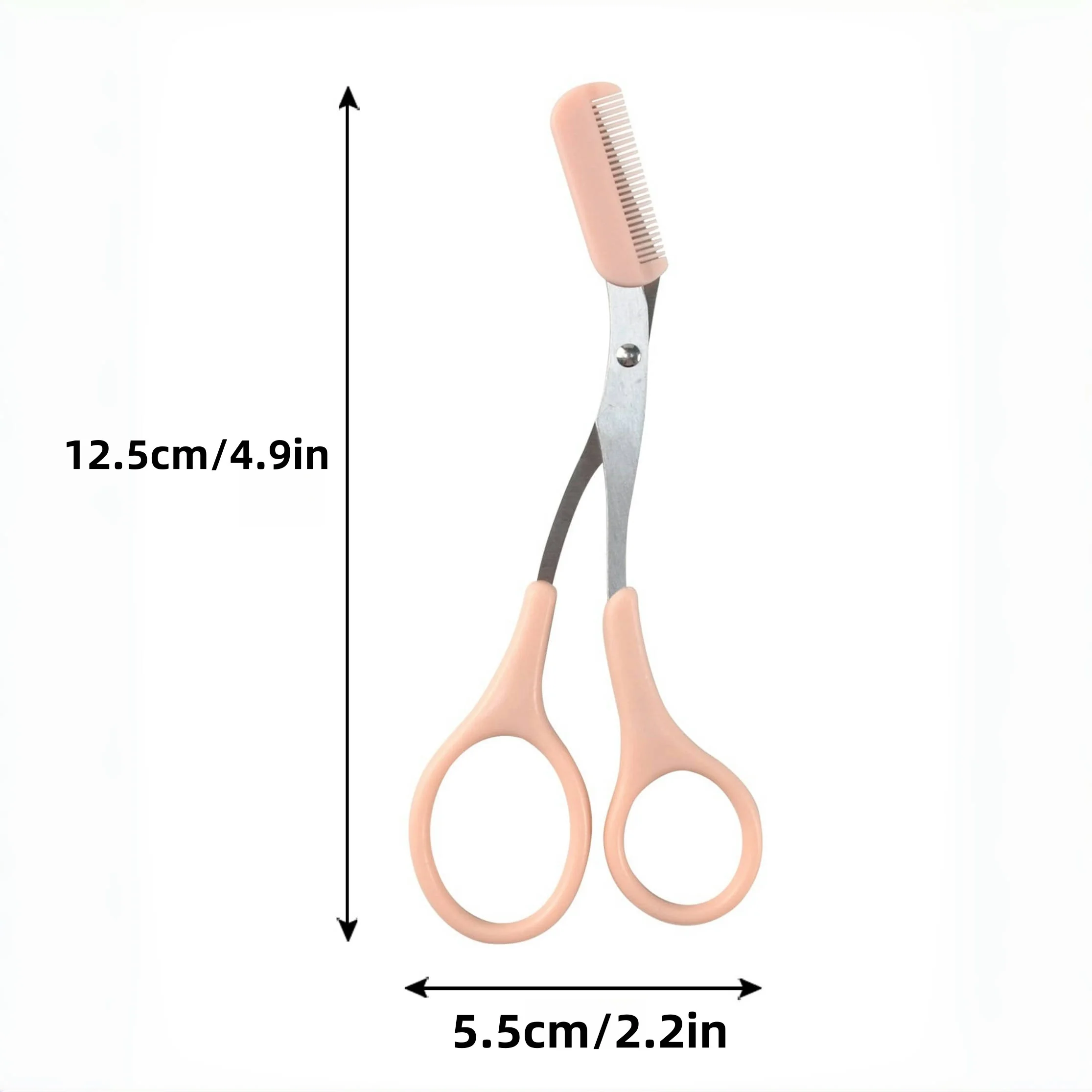 Pink eyebrow trimming scissors with built-in comb - stainless steel, precise grooming tool, creating perfect eyebrows - Image 5