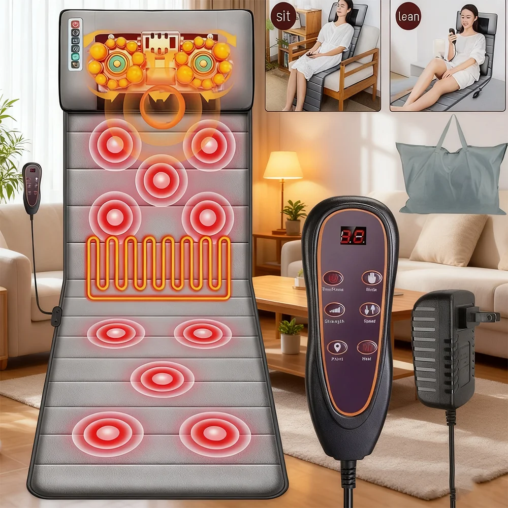 Electric Massage Mat Multifunctional Full Body Massager With Heating Kneading Vibrating Neck Back Relaxation Home Massage Pad