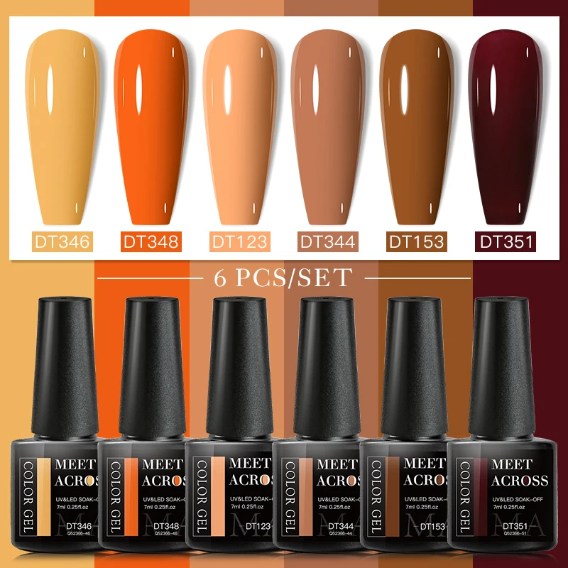 6Pcs Autumn Brown Color Gel Nail Polish Set Semi Permanent Varnishes Nail Art Design Hybrid Soak Off UV LED Gel Manicure Kit