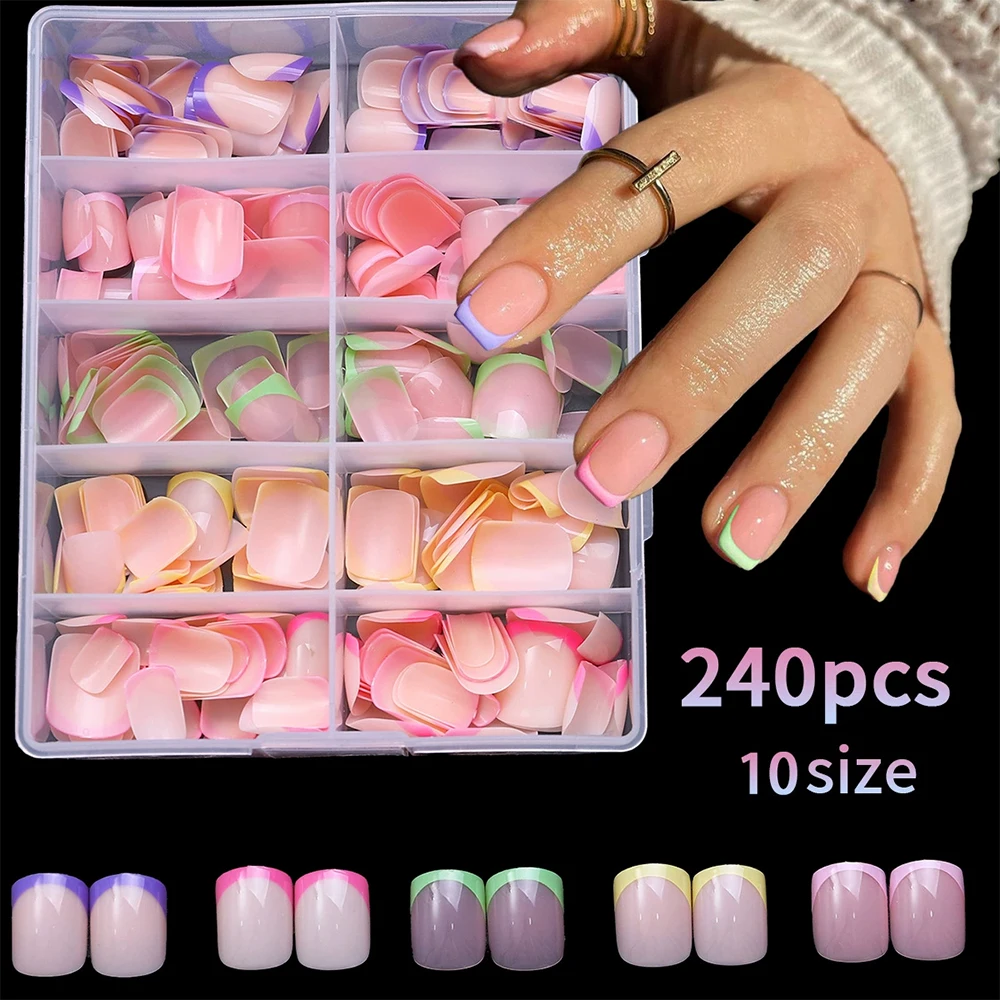 240/120Pcs Colorful French Short Square False Nails Full Cover Fake Nail Tip Extension Acrylic Wearable Ballerina Press on Nails - Image 4