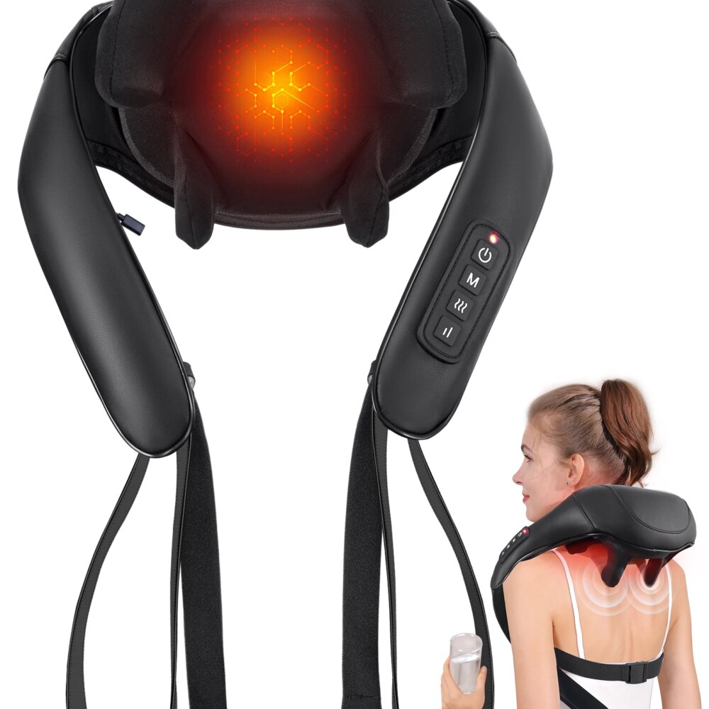 Masgre Shiatsu Back Neck Massager Cordless Shoulder Massager with Heat Electric Deep Tissue 3D Kneading Massage Pillow