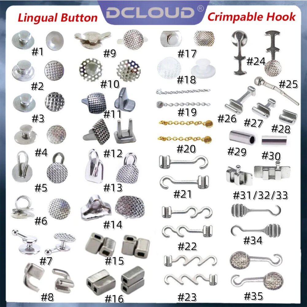Dental Orthodontic Lingual Button Crimpable Hooks Metal Bondable Direct Eyelets Traction Hook Dentistry Accessories Materials