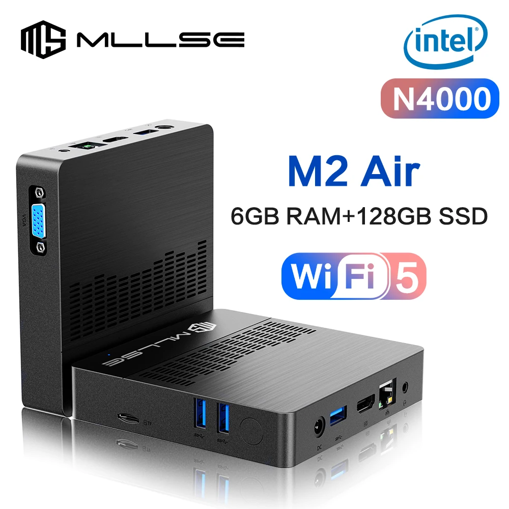 MLLSE Mini PC M2 Air Intel Gemini Lake N4000 Intel J3710 Windows 11 6GB RAM 128GB ROM Dual-Band WiFi Bluetooth USB Mini Computer