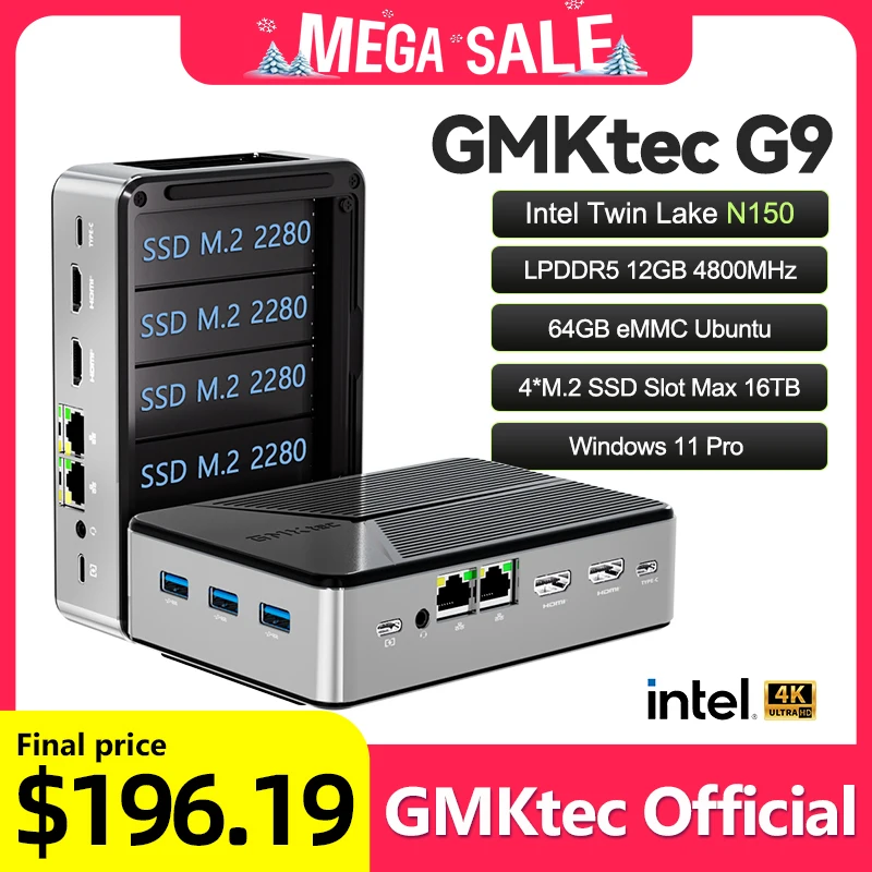 GMKtec Nucbox G9 MINI NAS New Mold Intel N150 MINI PC Windows 11 Pro LPDDR5 M.2 2280 SSD WIFI6 BT5.2 Dual Triple Screen