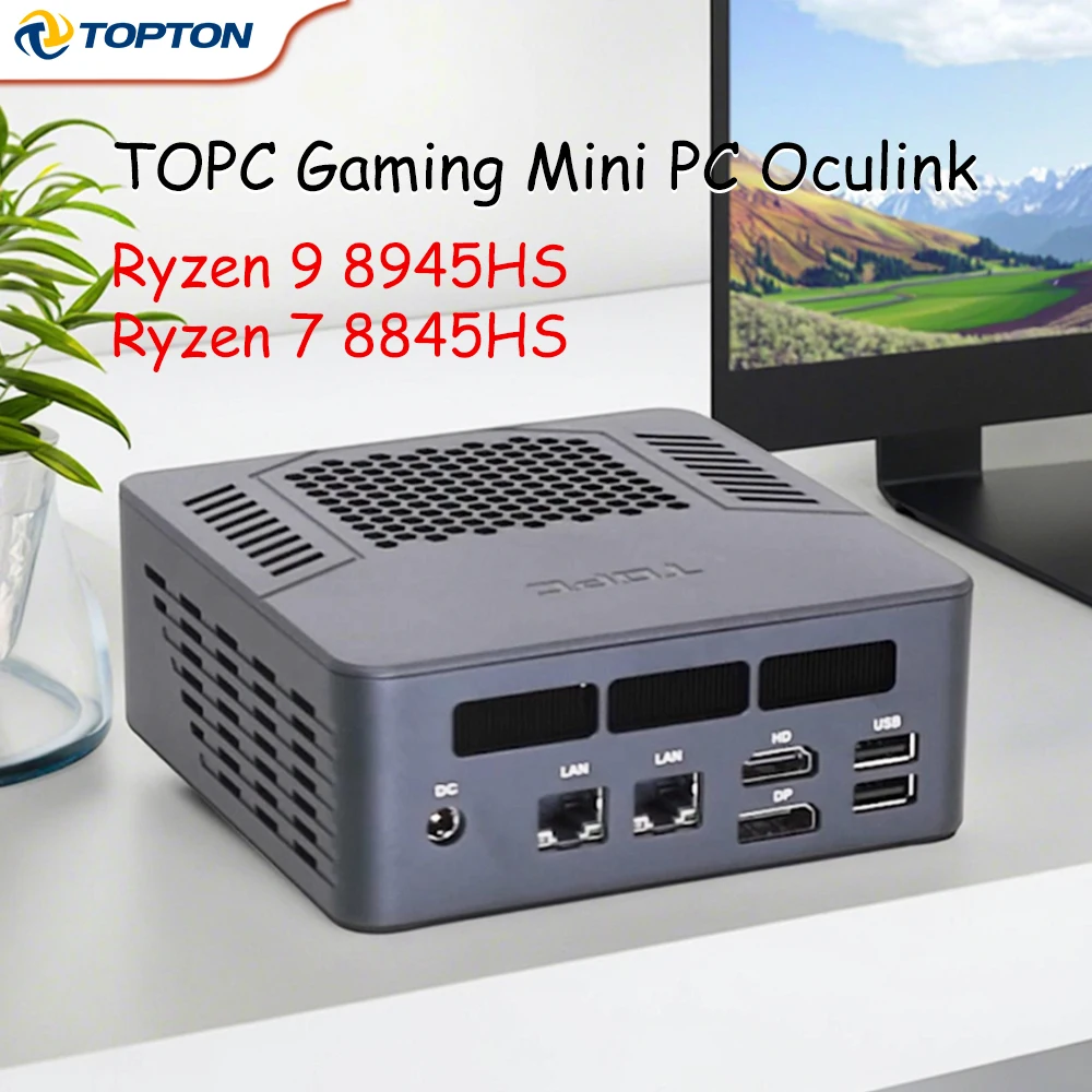 TOPC Gaming Mini PC, Oculink, AMD Ryzen 9 8945HS/R7 8845HS, 2x2.5G LAN, 2xPCIe4.0, 2xDDR5, Win11 Pro, NUC Mini Computer, WiFi6