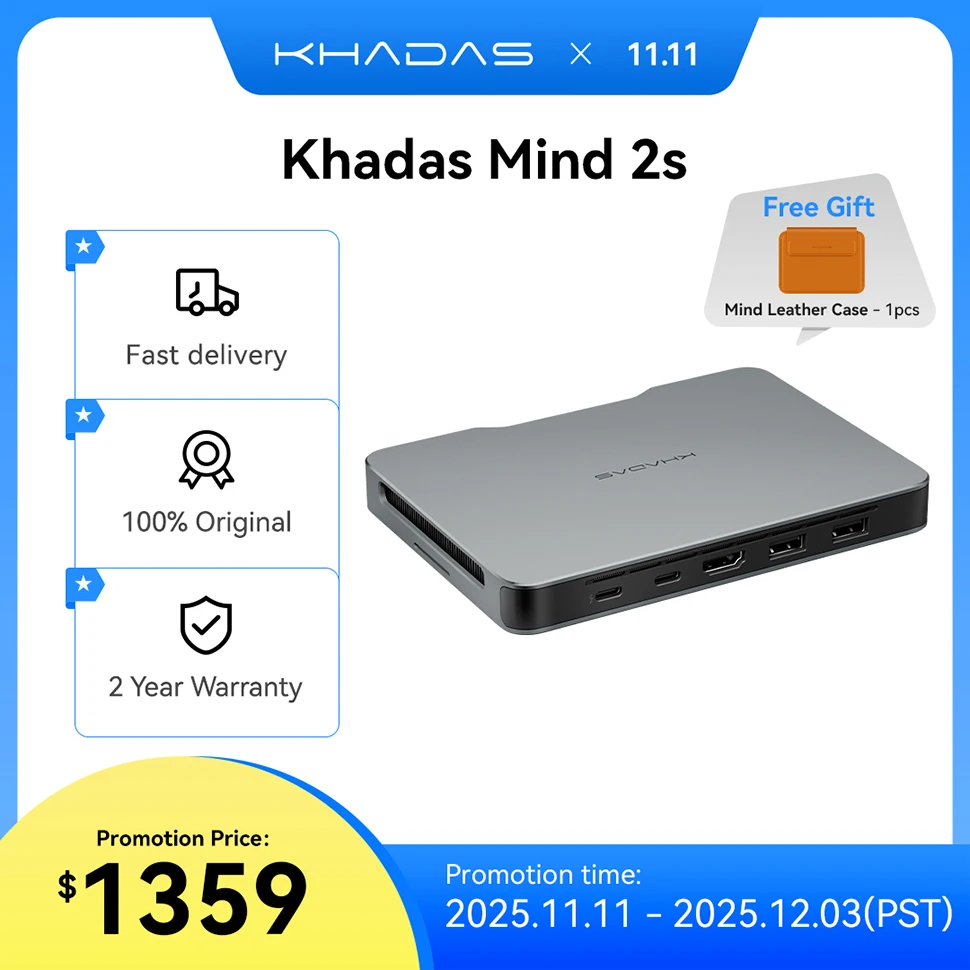Khadas Mind 2s/2 AI Mini PC, Micro Desktop Computer with Intel Core Ultra 7 255H, up 64GB+2TB, Windows 11 Home, 8K,Thunderbolt 4